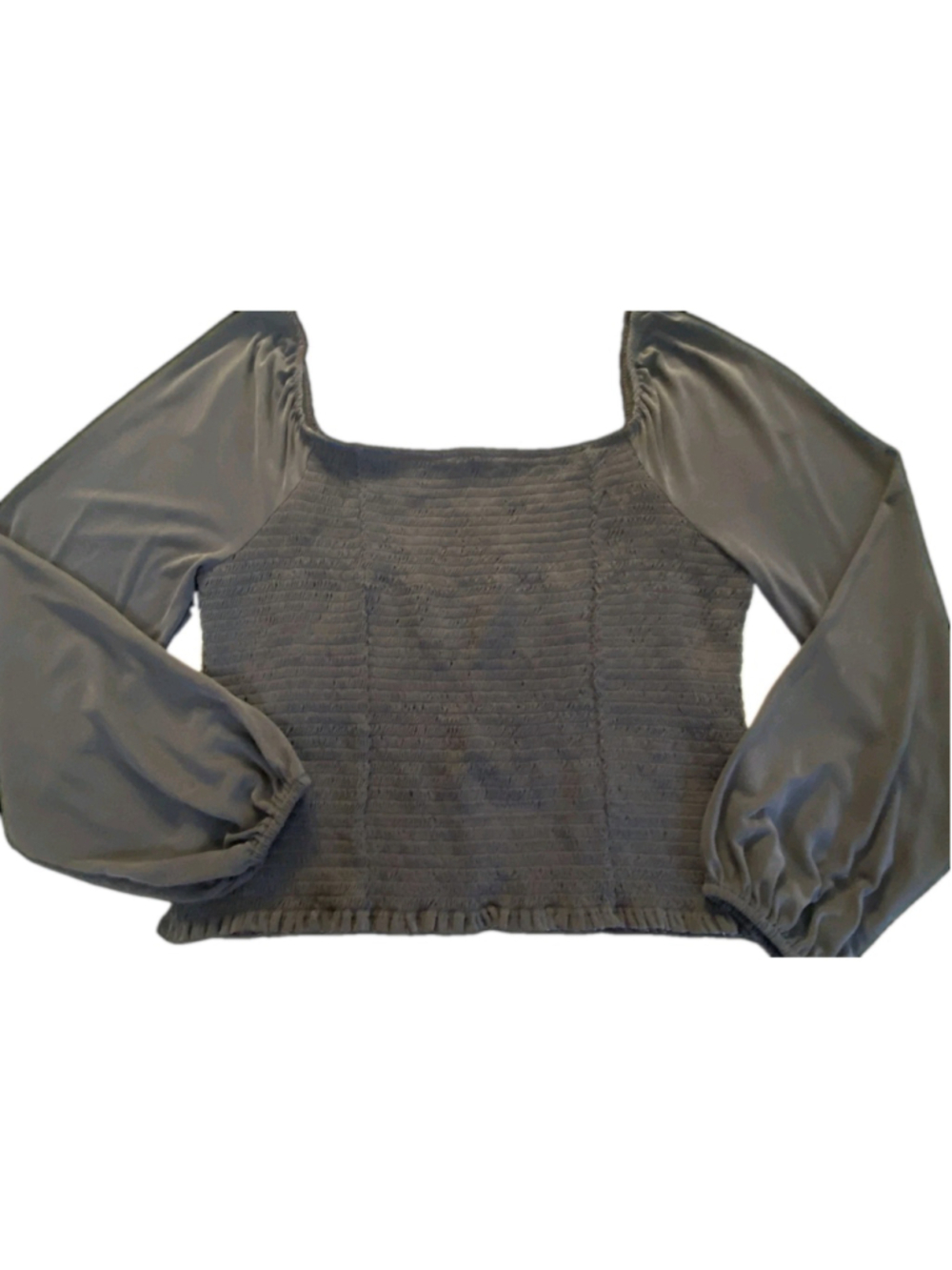 L B Women XL Smocked Square Neck Top Gray Balloon Sleeve Neo Nostalgic